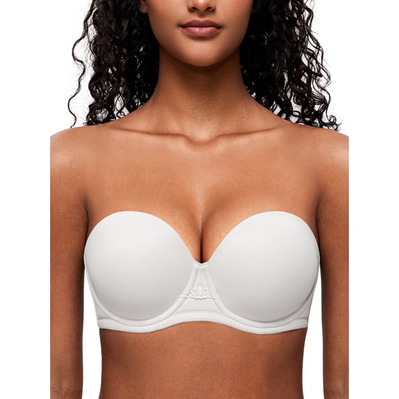 Deyllo Women's Strapless Bra Padded Cup Push Up Plus Size Full Coverage Underwire Support Invisible Bra,White 34DDD