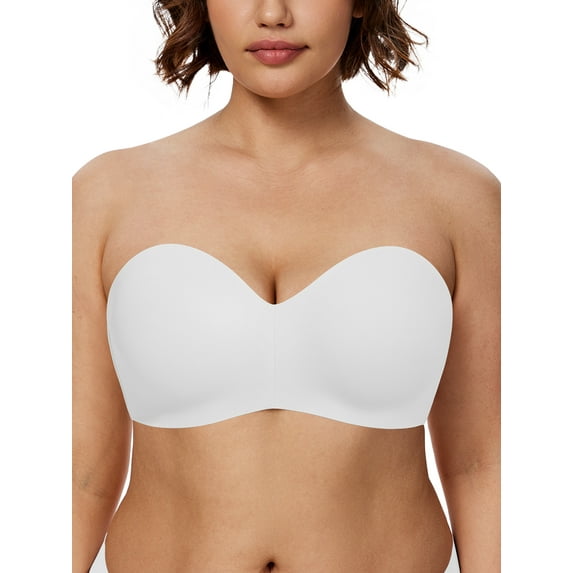 Deyllo Women's Strapless Bras Minimizer Bandeau Seamless Non-Padded Underwire Support Plus Size Bra,White 36B
