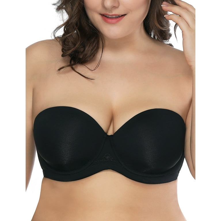Deyllo Women's Strapless Push Up Full Cup Plus Size Underwire Padded Bra,  Black 34A 