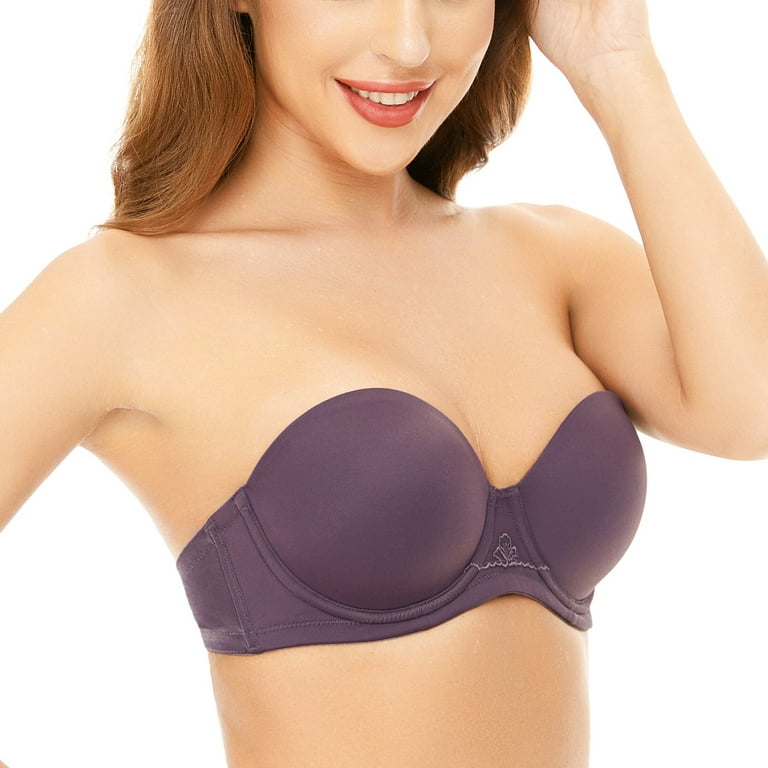 Deyllo Women's Strapless Push Up Full Cup Plus Size Underwire Padded Bra,  Purple 34G 