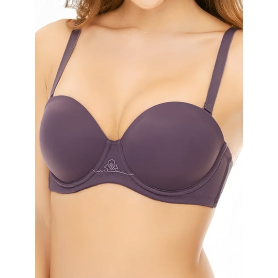 Deyllo Women's Strapless Push Up Full Cup Plus Size Underwire Padded Bra, Purple 42DDD