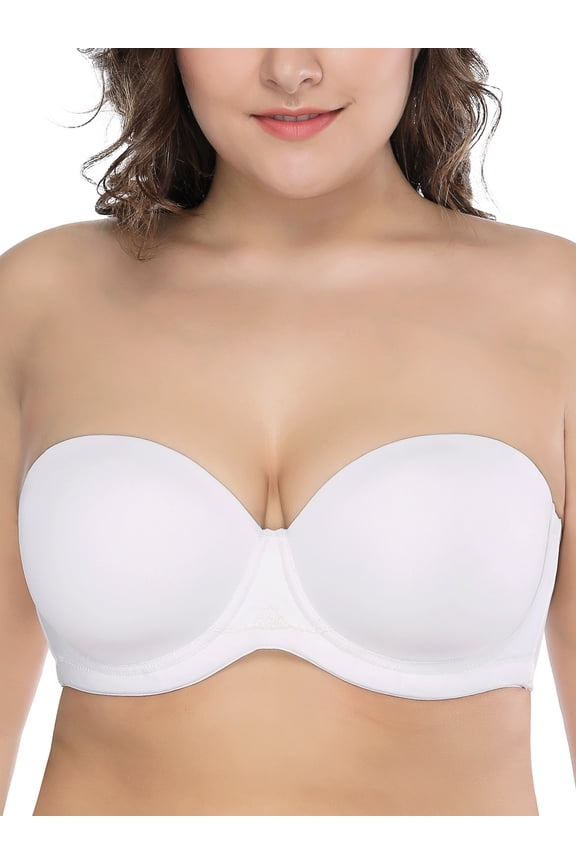 Women's Strapless Push Up Full Cup Plus Size Underwire Padded Bra, White 34C
