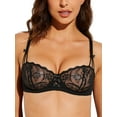 thumbnail image 1 of Deyllo Women Unlined Lace Bra Embroidered 1/2 Cup Underwire Demi Sheer See Through Underwire Bras Non Padded,Black 36D, 1 of 5