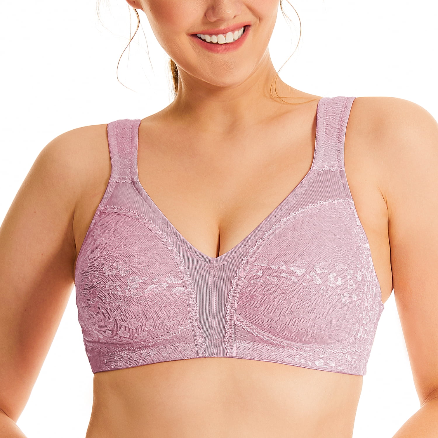 Deyllo Women's Wirefree Non Padded Plus Size Full Coverage Minimizer Bra, Light Purple 46DD