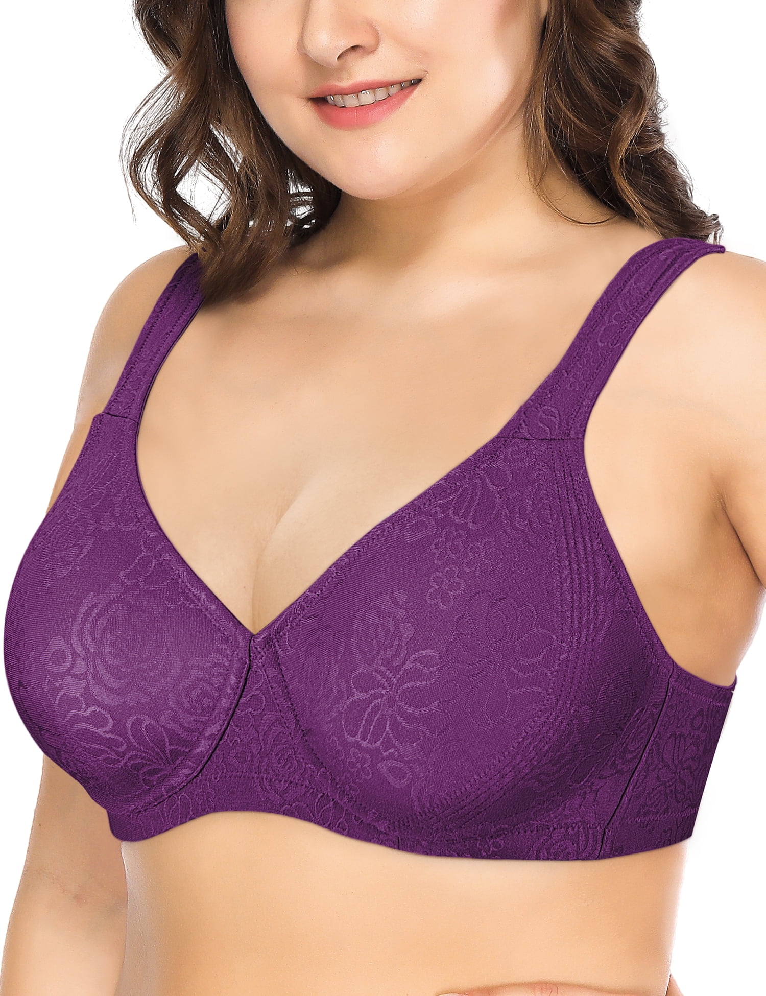 Deyllo Women's Wirefree Non Padded Plus Size Full Coverage Minimizer Bra,  Purple 44DDD 