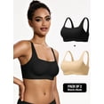 thumbnail image 1 of Deyllo Women's Wireless Bras Plus Size Full Coverage Padded Smooth Seamless T-shirt Sleep Everyday Bra Cami Crop Top 2 pieces Pack, Black Nude M, 1 of 10