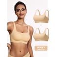 thumbnail image 1 of Deyllo Women's Wireless Bras Plus Size Full Coverage Padded Smooth Seamless T-shirt Sleep Everyday Bra Cami Crop Top 2 pieces Pack, Drak Nude 2XL, 1 of 10