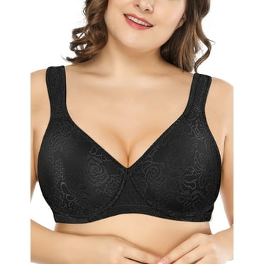 Deyllo Women's Wireless Bras Plus Size No Wire Non Padded Full Coverage Minimizer Bra, Black 42D