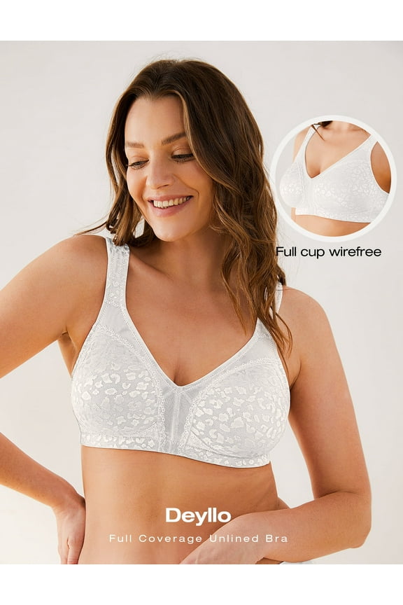 Women's Wireless Bras Plus Size Non Padded Full Coverage Minimizer Bra, White 38D
