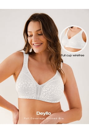 Women's Wireless Bras Plus Size Non Padded Full Coverage Minimizer Bra, White 48C