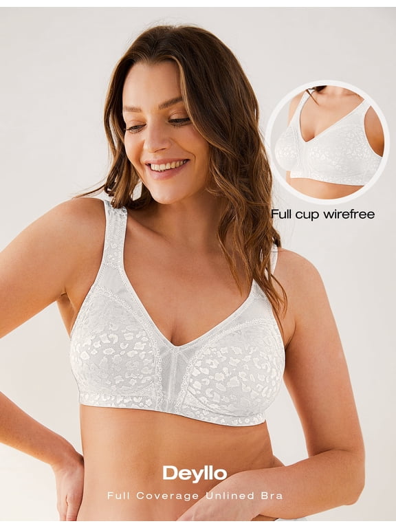 Women's Wireless Bras Plus Size Non Padded Full Coverage Minimizer Bra, White 48C