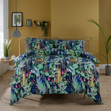 Deyongs Jungle Printed 100% Cotton Duvet Cover Set - Piped Trim, 3 Pieces Set