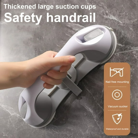 Deyuer 1/2Pcs Bathroom Safety Armrest Heavy Duty Suction Cup Grab Bars Shower Chair Elderly Bathroom Safety Bar No Tools Grip Standing Assistance.Grey