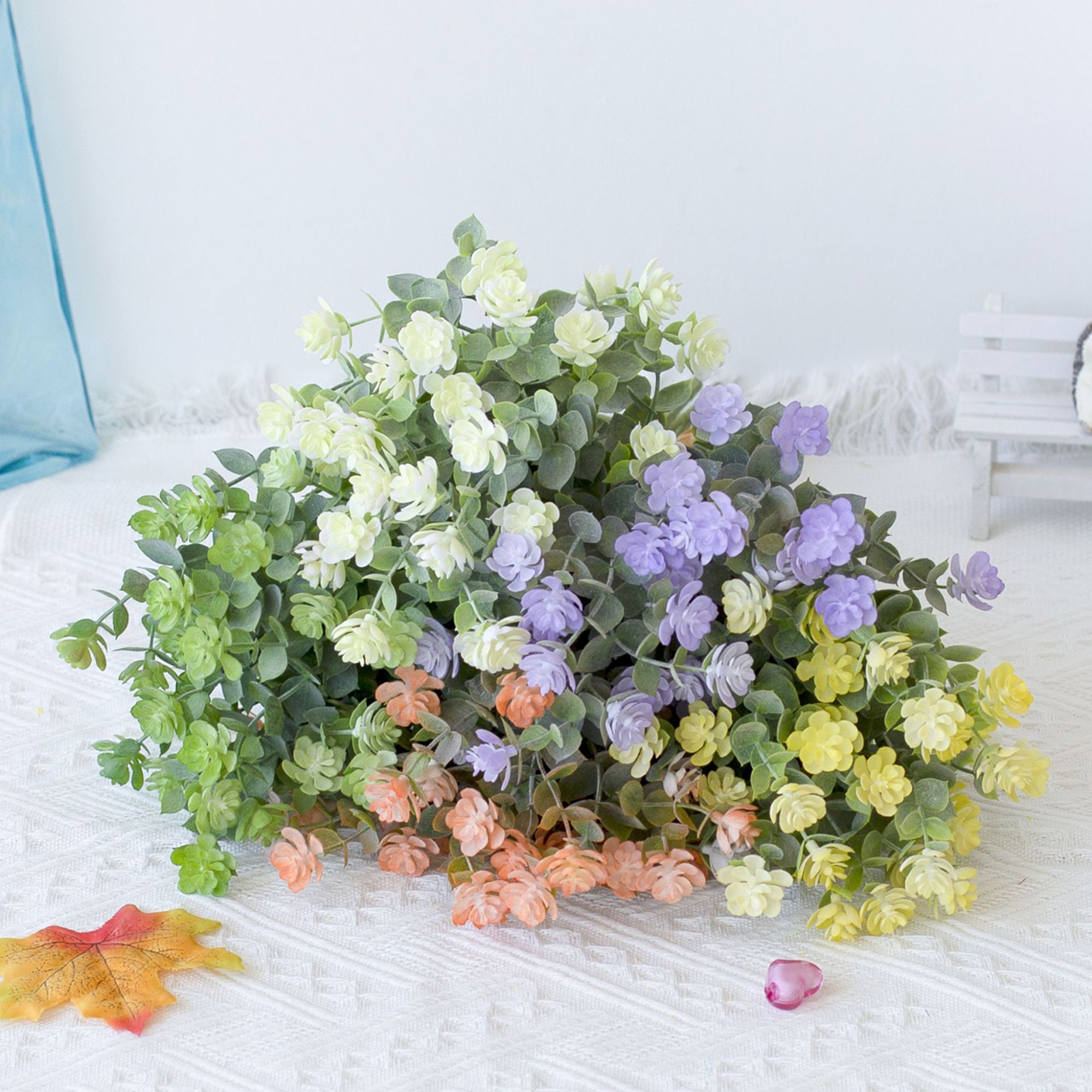 Deyuer 1 Bouquet Fake Flower Bouquet Flower Arrangement Fake Eucalyptus