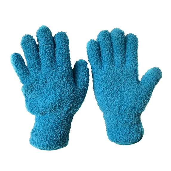 Deyuer 1 Pair Cleaning Gloves Ultra Soft Efficient Dust Removal Car Care Microfiber Coral Fleece Car Wash Gloves for Bathroom,Blue