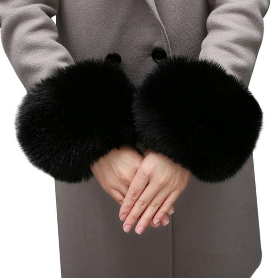 Deyuer 1 Pair Faux Fur Cuffs Fuzzy Solid Color Thick And Warm Winter Sleeve Accessory for Coats Jackets Celebrity Lady Prom Party Sleeve Add-ons Cuffs
