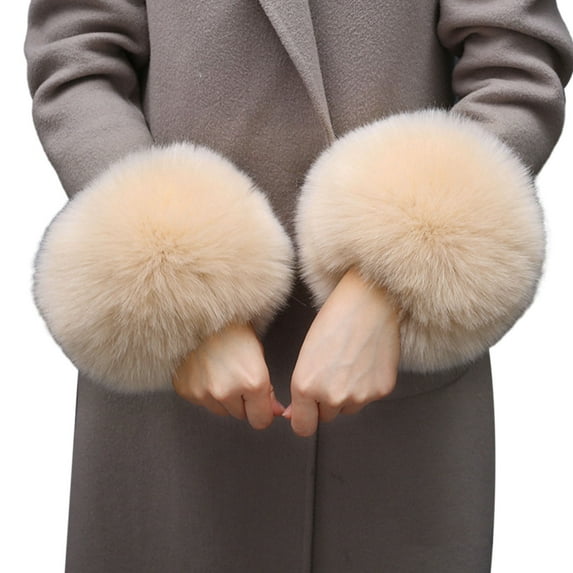 Deyuer 1 Pair Faux Fur Cuffs Fuzzy Solid Color Thick And Warm Winter Sleeve Accessory for Coats Jackets Celebrity Lady Prom Party Sleeve Add-ons Cuffs