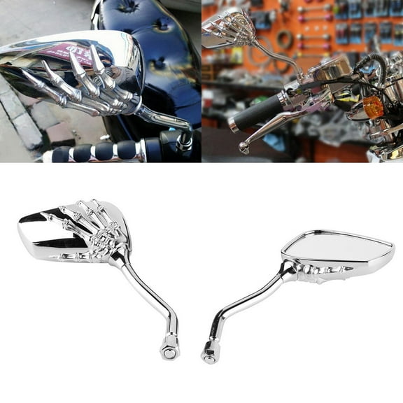 Deyuer 1 Pair Left Right Universal Motorcycle Chrome Skull Hands Side Rear View Mirrors,Mix Color