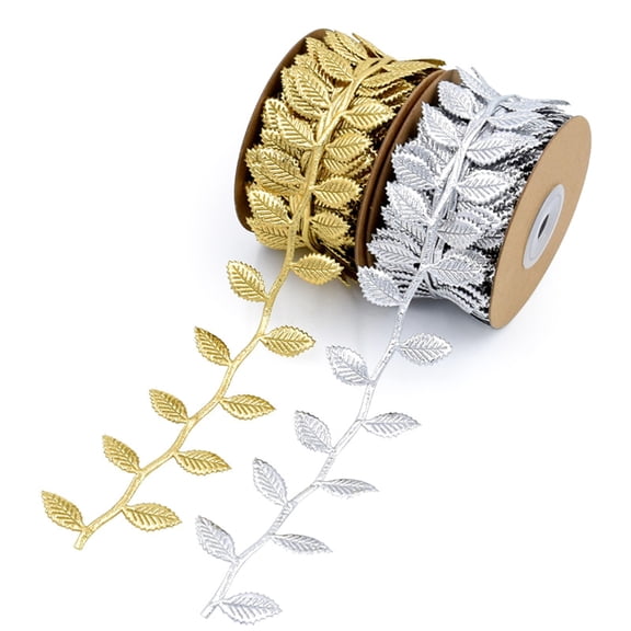 Deyuer 1 Roll Wrapping Ribbon Lace Trim Faux Leather Tear-resistant Fade-less Don't Wither Photo Props 2 Colors Vivid Leaf Gift Ribbon for Festival