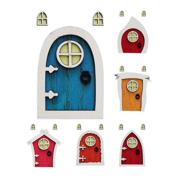 Deyuer 1 Set Fairy Door with Window Glow in Night Wooden Door Craft Kit Micro Scene DIY Decoration Miniature Elf Door Garden Tree Decoration Accessories Micro Landscape,D