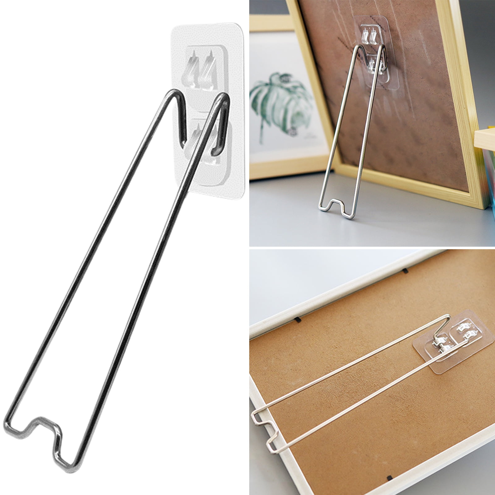 Deyuer 1 Set Photo Frame Stand Strong Load Bearing Dual Slot Design  Adhesive Backing No Trace Foldable Picture Frame Stand for Home,Clear