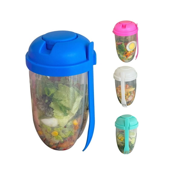 Deyuer 1000ml Salad Cup with Fork Large Capacity Portable Low-fat Diet Meal Fruit And Vegetable Snack Cup for Outdoor,Pink