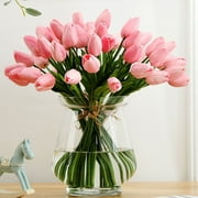 Deyuer 10Pcs Artificial Tulip Home Garden Wedding Flower Arrangement Desktop Decor,Light Pink
