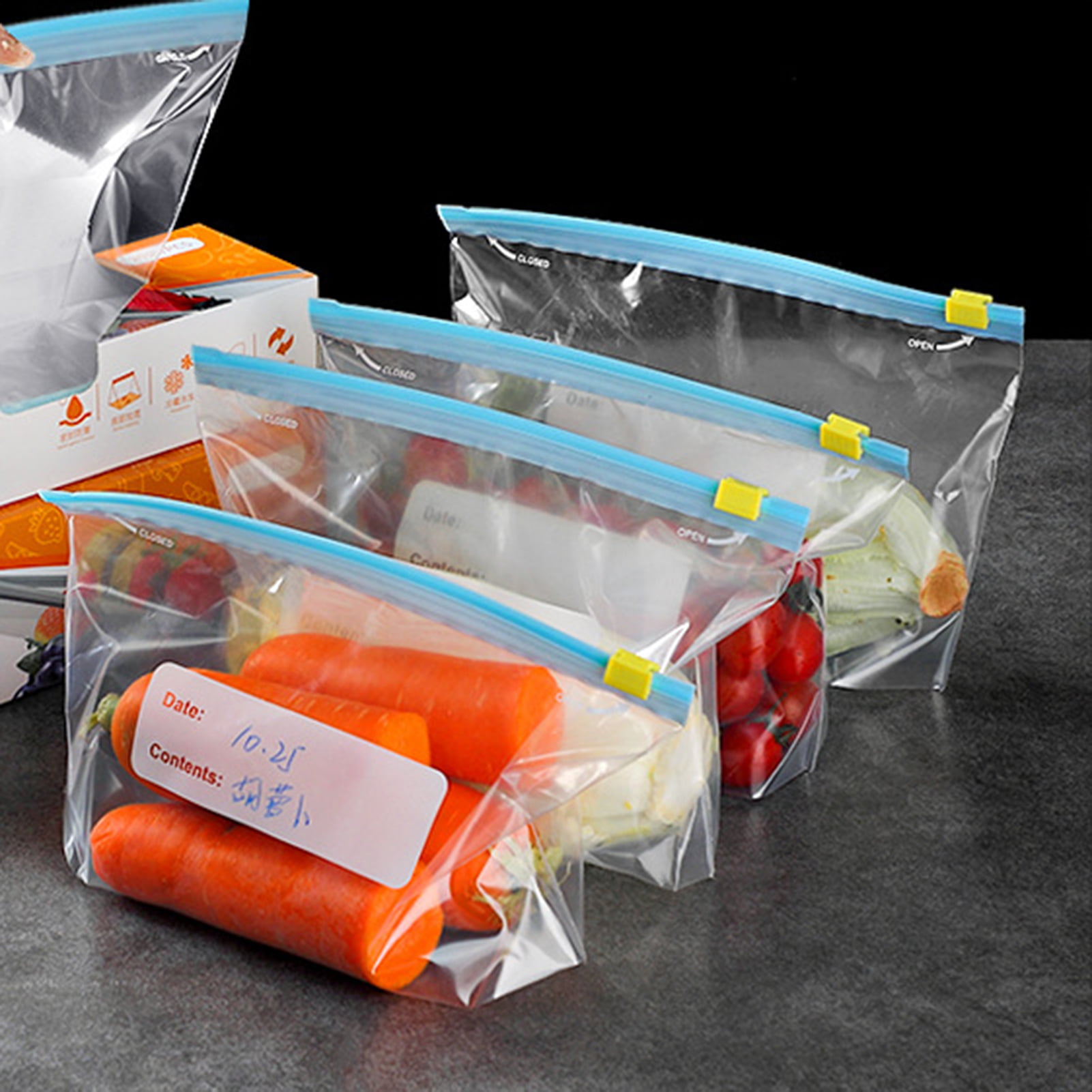 Deyuer 15/20/25Pcs Food Freezer Bag Date Recordable Transparent Food Grade  Preservation Reusable Refrigerator Vegetable And Fruit Storage Bag Kitchen  Organizer,L 