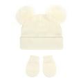 thumbnail image 1 of Deyuer 2 Pcs/Set Children Hat And Gloves Set Elastic Knitted Thick Solid Color Cartoon Ear Decor Keeps Baby Warm Cold Weather Cap for Toddlers And Infants, 1 of 8