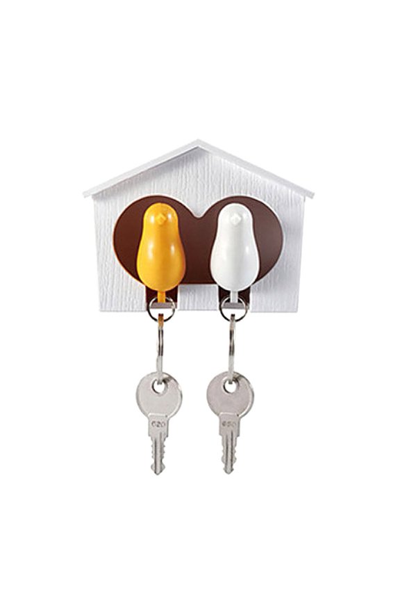 2Pcs Bird Keychain + 1Pc Sparrow Birdhouse Home Wall Mount Key Ring Holder Decor
