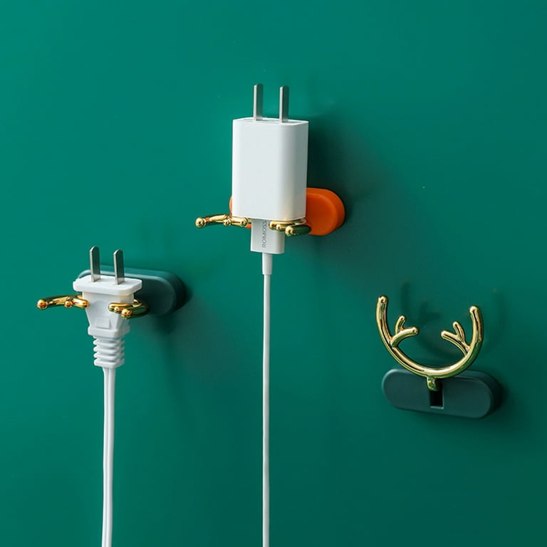 Deyuer 2Pcs Plug Hook Punch-free Creative Antler Power Plug Cord Wall  Hanging Hook Organizer for Kitchen,Green 