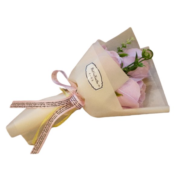 Deyuer 3 Heads Artificial Rose Bouquet Hand Holding Soap Flower Valentine Day Gift,Light Purple