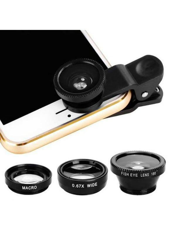 Deyuer 3 in 1 Clip on 0.65X Wide Angle Fisheye Macro Lens for Mobile Phone,Black