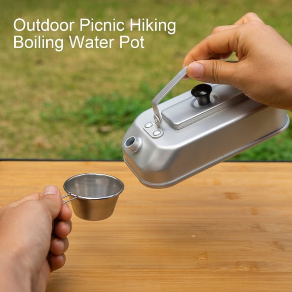 Deyuer 300ml Camping Kettle Portable Small Capacity Rectangle Pot Food Grade Multifunctional Cookware Aluminum Outdoor Picnic Hiking Boiling Water Pot Camping Utensils,Silver