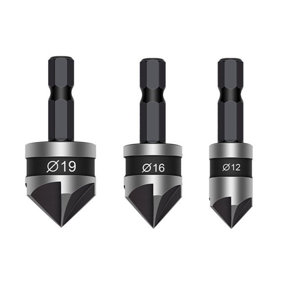 Deyuer 3Pcs Five Edge Chamfering Cutter Chamfering Tool Stainless Steel Single Edge 90 Degree Reaming Drill Taper Screw Countersunk Hole Cutter Deburring Spot Facer