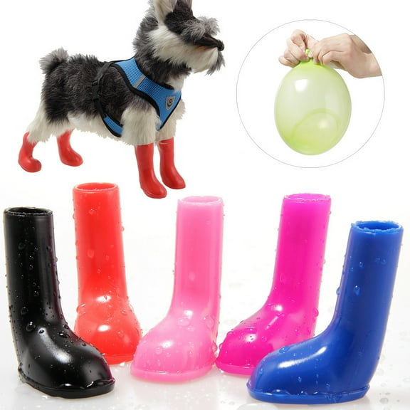 Deyuer 4Pcs Dog Puppy Shoes Waterproof Non Slip Stretchy Pet Protective Rain Boots