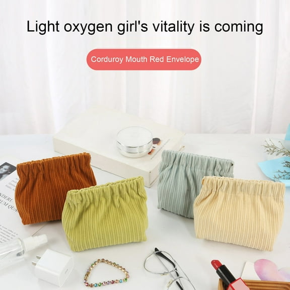 Deyuer 4Pcs Elastic Storage Bag Large Capacity Solid Color Corduroy Portable Travel Women Hair Tie Clip Accessories Organizer Pouch