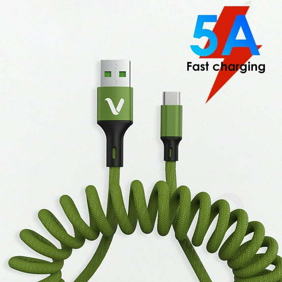 Deyuer 5A Spring Extension Micro USB Type-C Fast Charging Data Cable Phone Charger Cord