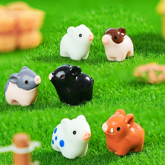 Deyuer 6 Pcs Mini Pig Figurine Resin Miniature Pig Ornament Planter Decor Cartoon Mini Pig Statue for Moss Micro Landscape Fairy Garden Accessories,6pcs