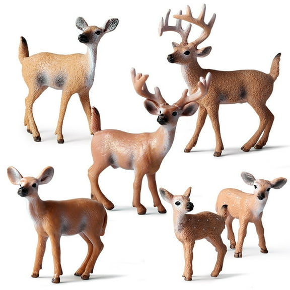 Deyuer 6Pcs/Set Simulation White-tailed Deer Animal Model Christmas Home Decor Kids Toy