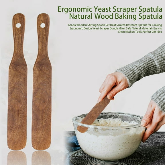 Deyuer Acacia Wooden Stirring Spoon Sourdough Spatula Heat Resistant Spatula for Cooking Yeast Scraper Dough Mixer Wooden Paddle Sourdough Starter Making Tools,2pcs