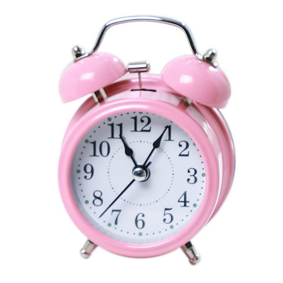 Deyuer Alarm Clock Twin Bell Silent Movement Metal Heavy Sleepers Alarm Clock for Desktop,Pink