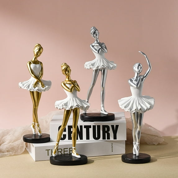 Deyuer Ballet Girl Statue Exquisite Creative Elegant Synthetic Resin Desktop Ornament Modern Ballet Sculptures Home Decor,Golden C