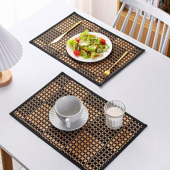 Deyuer Bamboo Woven Placemat Retangle Shape Thickened Heat-Resistant Oil-Resistant Non-Slip Parties Weddings Banquets Table Decoration Dining Kitchen Mat,F