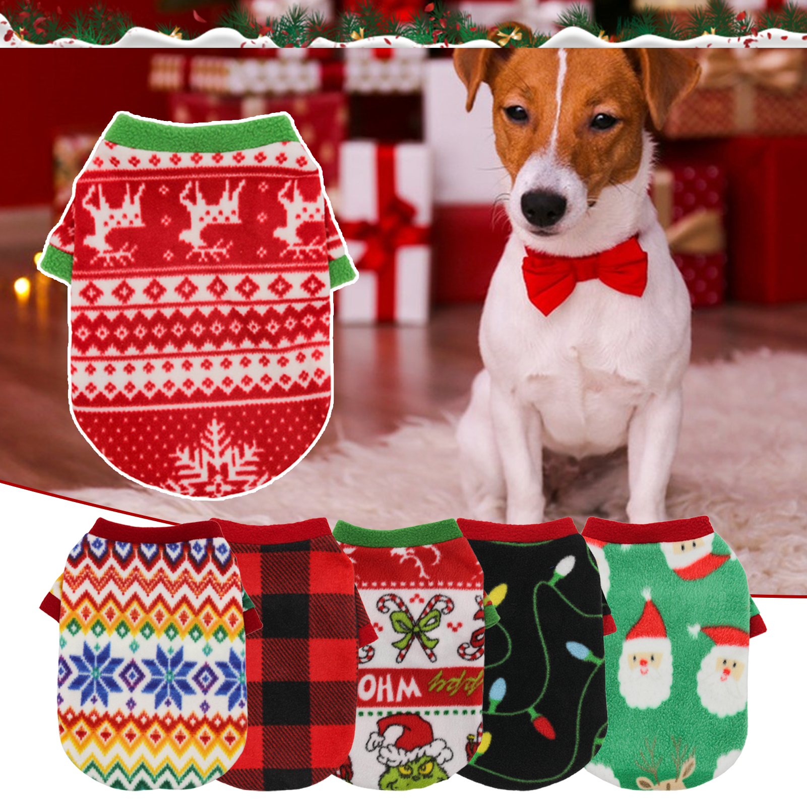 Deyuer Christmas Dog Clothes Cute Santa Claus Elk Snowflake Pattern