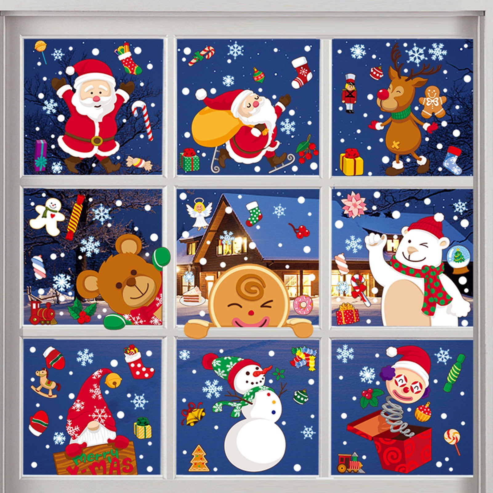 Deyuer Christmas Wall Stickers Cute Santa Claus Elk Snowman Snowflake