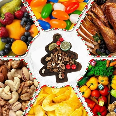 Deyuer Christmas Wood Dinner Plate Set,Festive Wooden Serving Trays for Xmas Snacks Cheese Fruit,Holiday Party Food Tray Gift for Family Friends Teachers,Christmas Tree