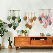 Deyuer Citystore Wall Decor Large Boho Macrame Handmade Yarn Woven Wall Art Leaf Tapestry Wall Hanging with Faux Feathers for Home Decor,Green