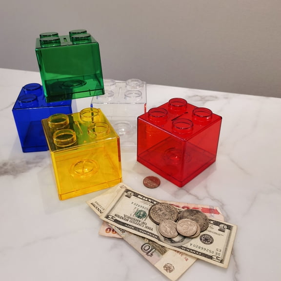 Deyuer Coin Bank Transparent Visible Easy to Use Kids Building Block Design Money Saving Box for Gifts,Yellow