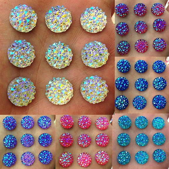 Deyuer DIY 40Pcs 12mm Round AB Resin Flatback Rhinestones for Phone Wedding Crafts